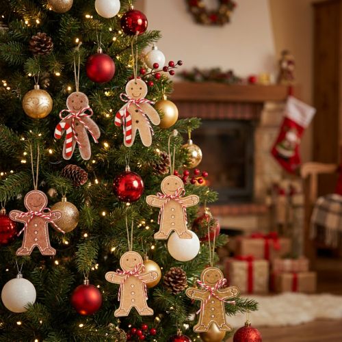 Gingerbread man decoration for hanging wood fiber assorted 8cm 12pcs | Floristik24.ie