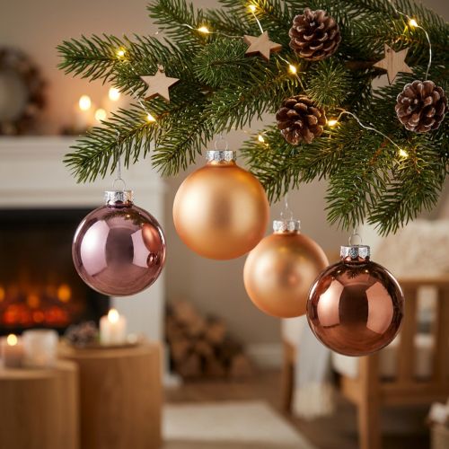 Christmas tree balls made of glass pink apricot Ø6cm 24 pcs | Floristik24.ie