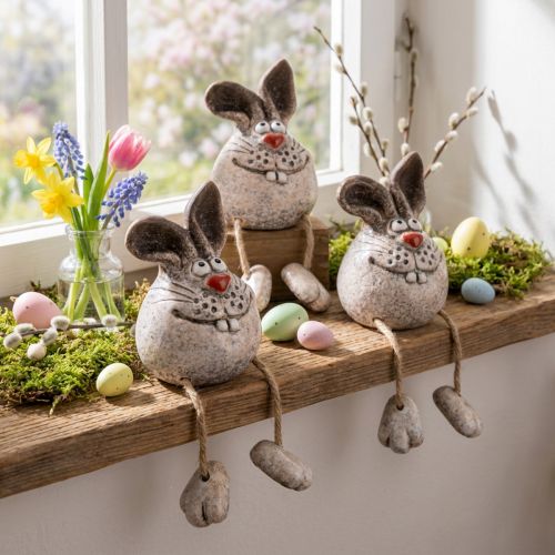 Rabbit Ceramic Decoration Rabbit Edge Stool 6.5×7×9.5cm 3 pcs | Floristik24.ie
