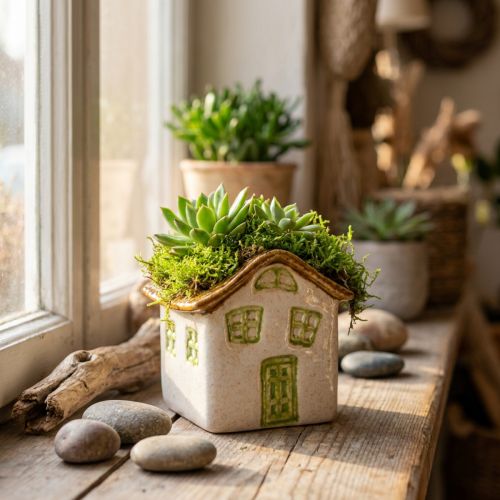 Ceramic planting house, rustic