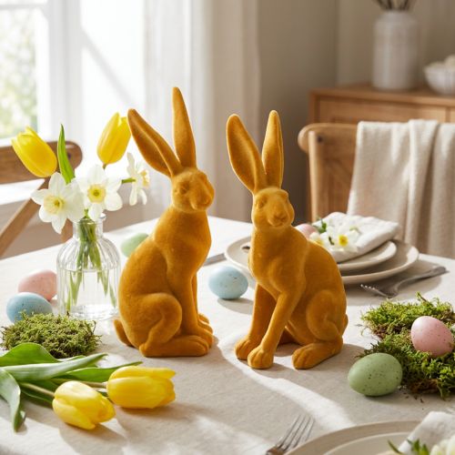 Easter Bunny Decoration Rabbit Figure Easter Yellow Curry H12.5cm 2 Pcs | Floristik24.ie