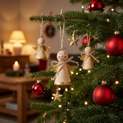 Angel for hanging natural, gold 8cm 4 pcs | Floristik24.ie