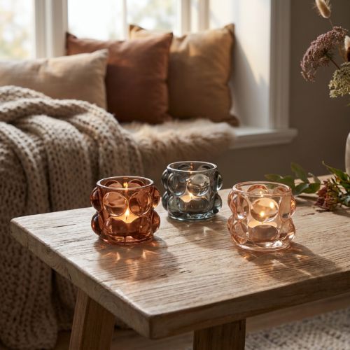 Tealight glass tinted tealight holder glass Ø8cm H6.5cm 3pcs | Floristik24.ie