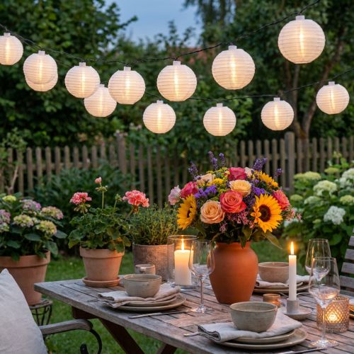 White Solar Lantern Garland 10 Cool White LED 4.5m | Floristik24.ie