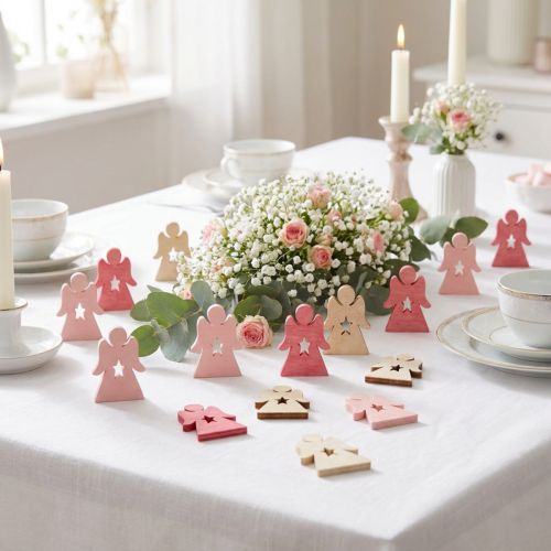 Wooden angels for scattering pink, rose, white 4cm 72 pcs | Floristik24.ie