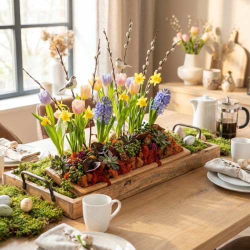 Decorative tray oblong wooden tray with handles beech 50×19,5cm | Floristik24.ie