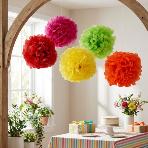Pompom paper Ø30cm assorted 5pcs | Floristik24.ie