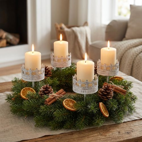 Candle holder white antique Ø7cm H12cm 4pcs | Floristik24.ie