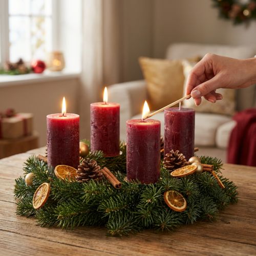 Solid-colored Burgundy Rustic Safe Advent Candles 110×60mm Set of 4 Self-extinguishing | Floristik24.ie