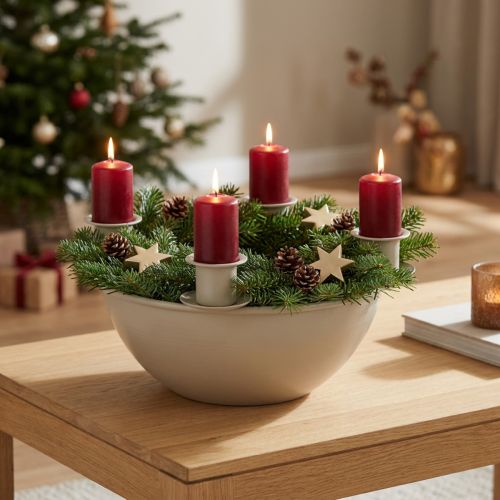 Candle holder with 4 holders, modern Advent wreath, beige, 15cm | Floristik24.ie