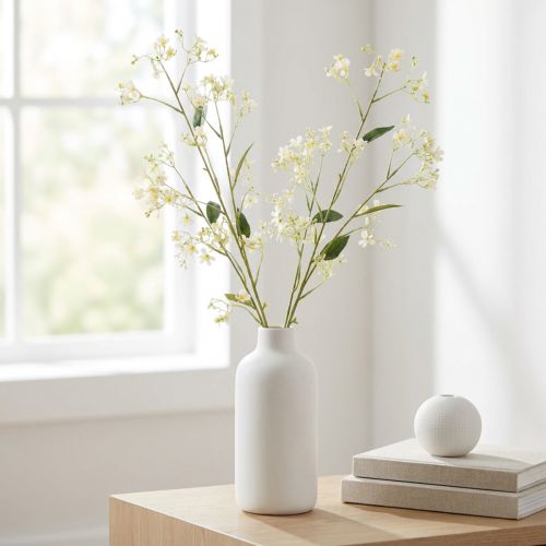 Decorative apple blossom branch as an artificial flower for bright living room accents, cream, 108cm, 2 pieces | Floristik24.ie