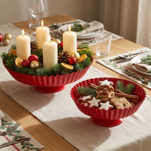 Metal plate retro decorative plate with base red metal Ø24cm 2pcs | Floristik24.ie