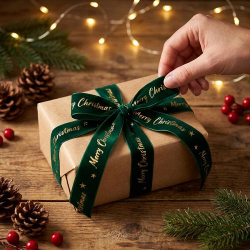 Gift ribbon, Christmas ribbon, velvet ribbon Green Merry Christmas 25mm 20m | Floristik24.ie
