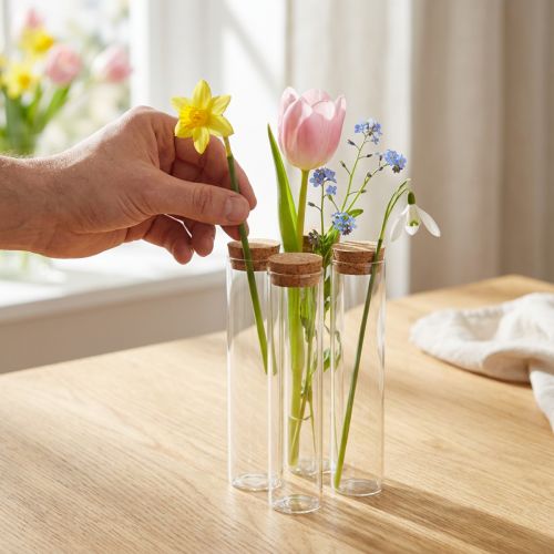 Test tube decorative vase with cork lid Ø4cm H18cm 6 pcs | Floristik24.ie