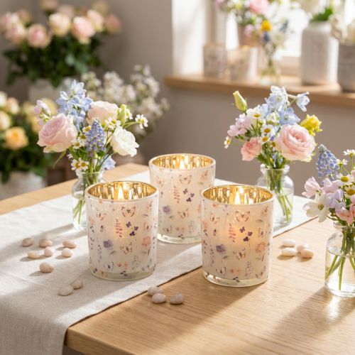 Product Decorative glass lantern with butterfly design for stylish home accents, 8cm, 4 pieces