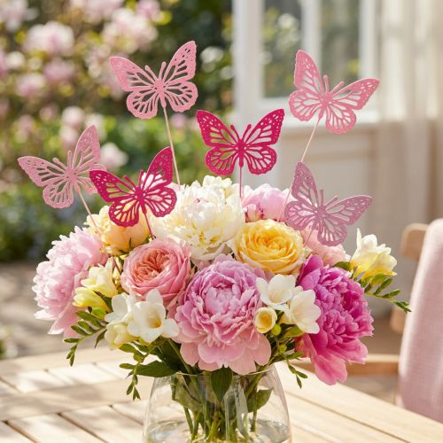 Decorative butterflies on stems as delicate accents for tables and planters, 8cm, 18 pieces | Floristik24.ie