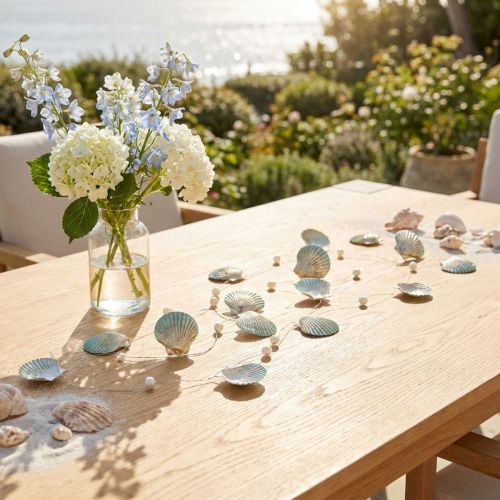 Shell garland with beads turquoise gold silver L112cm 3pcs | Floristik24.ie