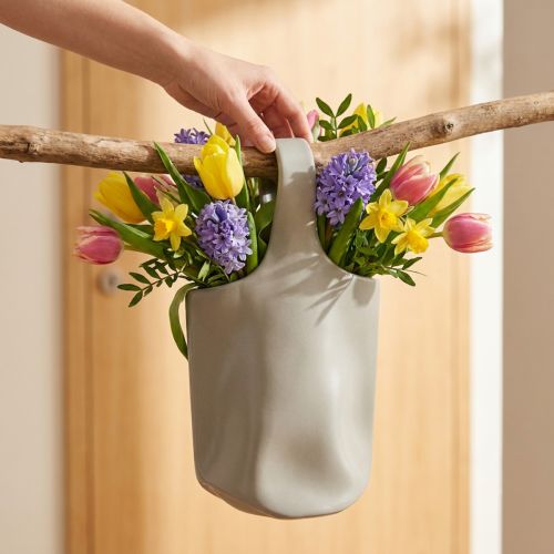 Decorative Vase Ceramic Bag Shopper Gray 19×4.5×33cm | Floristik24.ie