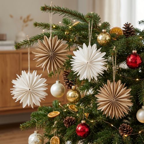 Paper Stars White Brown 16cm Christmas Decoration Set of 6 | Floristik24.ie