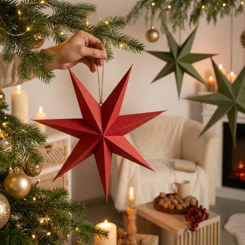 Paper Christmas star with jute for atmospheric decoration | Floristik24.ie