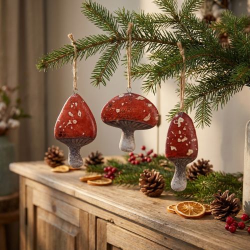Charming red mushroom ornaments with jute twine, 3 cm – Perfect autumn and Christmas decoration – 6 pieces | Floristik24.ie