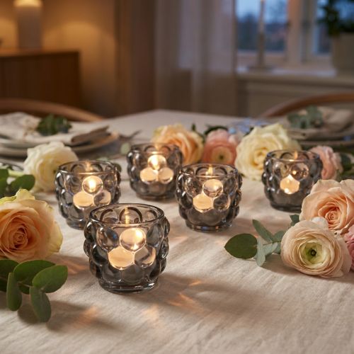 Glass candle holders/tealight holders, grey, Ø7cm, H7cm, 6 pieces | Floristik24.ie