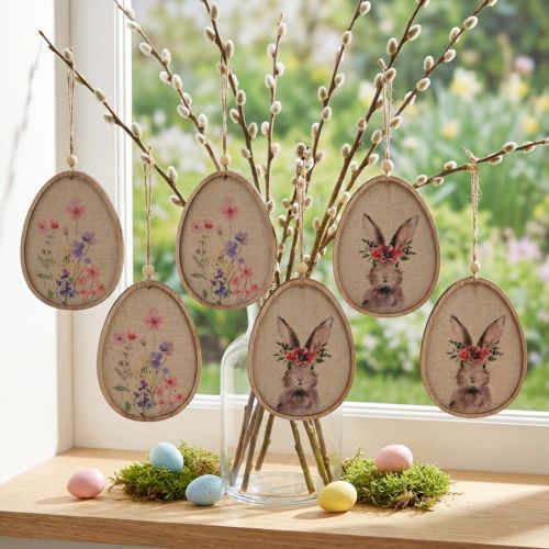 Product Flower picture rabbit in egg Easter eggs decoration wood 9.5×12cm 6 pcs
