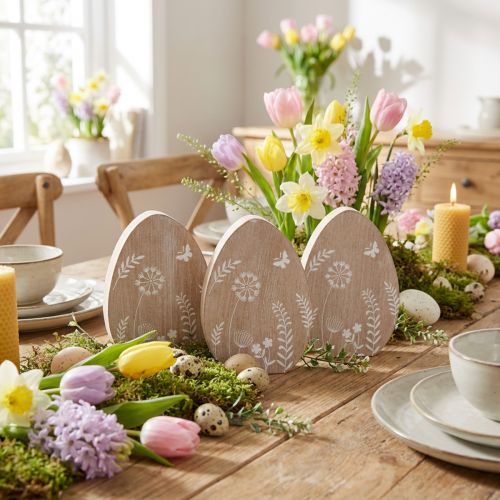 Table decoration Easter egg wooden decoration wooden egg stand 14.5cm 3pcs | Floristik24.ie