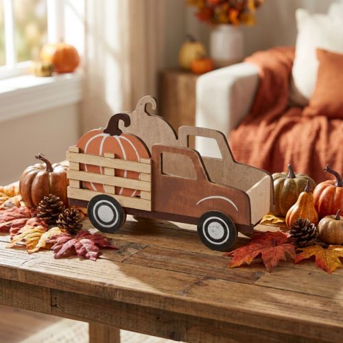 Table decoration autumn pumpkin decoration delivery truck wood 20×7.5×12.5cm | Floristik24.ie