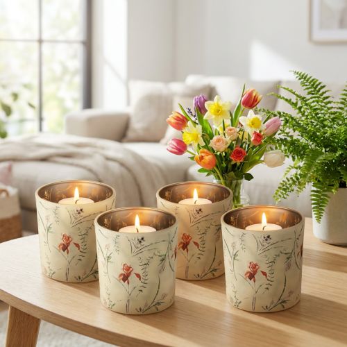 Product Decorative glass lantern with floral motif for atmospheric home accents, 8cm, 4 pieces.