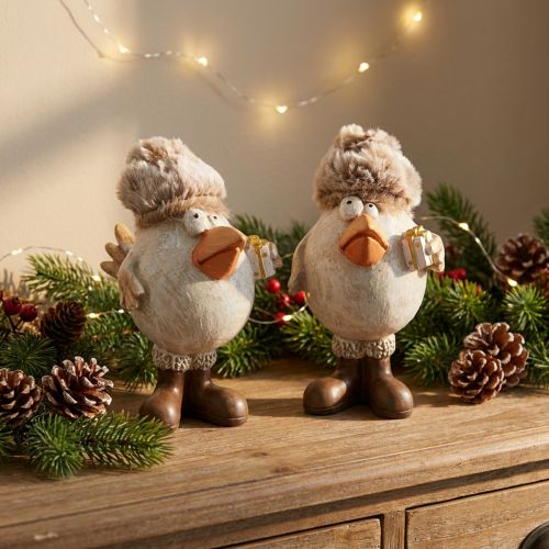 Christmas figures bird with hat beige 11.5x8x14cm 2pcs | Floristik24.ie