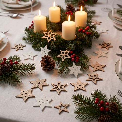 Christmas decoration wooden stars white/natural Ø4cm 72 pcs | Floristik24.ie