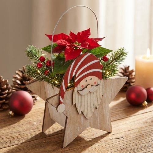 Star made of wood gnome red white table decoration 15.5×6×16.5cm | Floristik24.ie