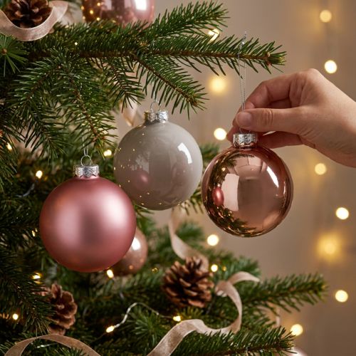 Christmas balls pink grey glass balls Ø7.5cm 14 pcs | Floristik24.ie