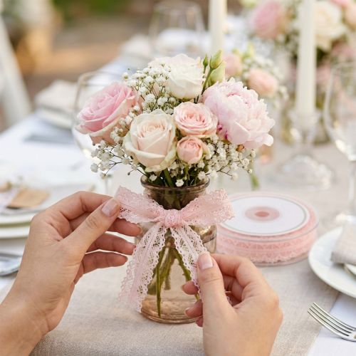 Lace ribbon, pink, 26mm, 20m | Floristik24.ie