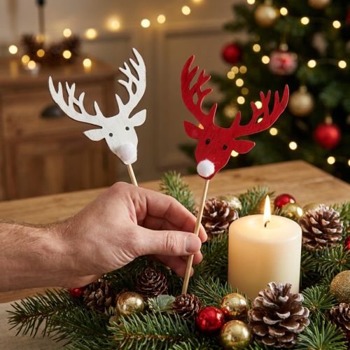 Plug Reindeer Red, White 8.5cm L37cm | Floristik24.ie