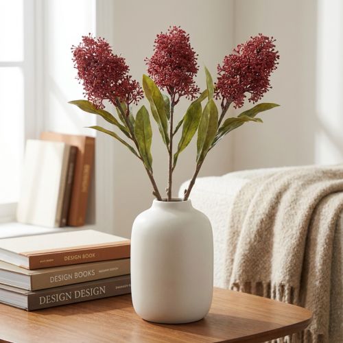 Skimmie Artificial Flowers Burgundy Skimmia Japonica Dry Look 59cm 3pcs | Floristik24.ie