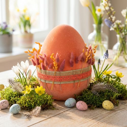 Easter egg decoration egg orange apricot plastic flocked 20cm | Floristik24.ie