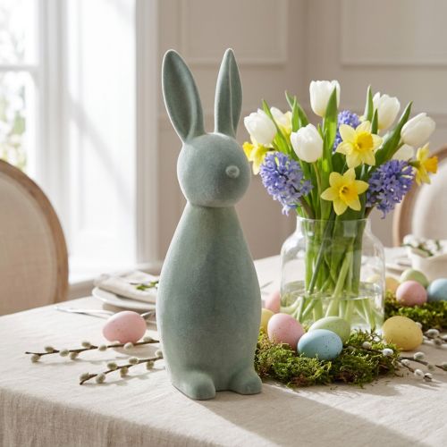 Decorative Easter Bunny, Flocked, Grey-Green, H47cm | Floristik24.ie