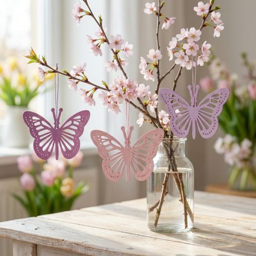Deco butterflies deco hanger purple/pink/pink 12cm 12pcs | Floristik24.ie