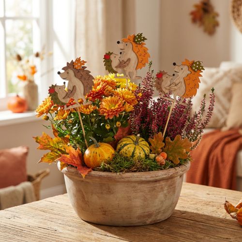 Flower stake hedgehog with child, autumn decoration, wood, 8.5cm, 8 pieces buy online | Floristik24.ie
