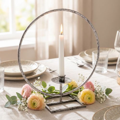 Decor ring metal candle holder silver shabby chic Ø32cm | Floristik24.ie
