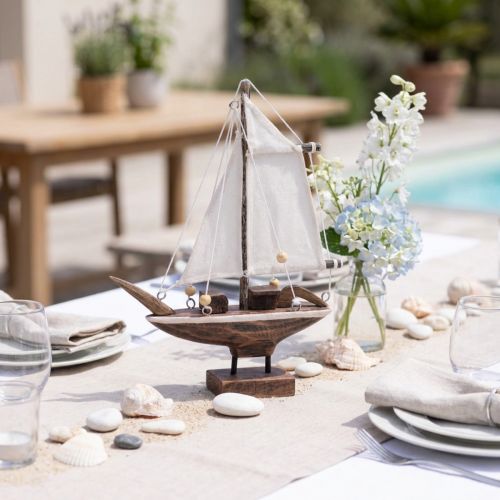 Sailboat decoration ship pinewood brown 22.5×4×29cm | Floristik24.ie