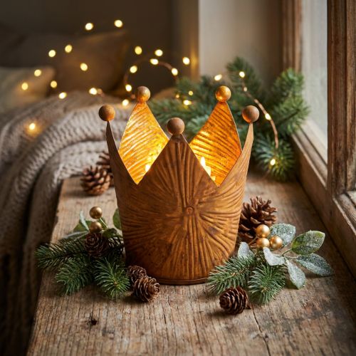 Tea light holder crown rust gold look metal decoration H10cm | Floristik24.ie