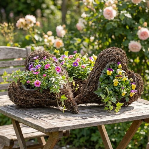 Vine plant heart, decorative heart made of wood and wire, DIY gift idea, garden table decoration, wall decoration, heart shape, set of 3 pieces, 30x20x6cm | Floristik24.ie