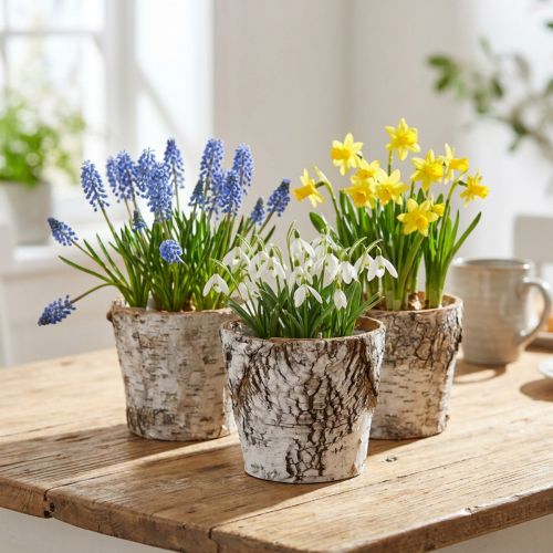 Birch pot small planter birch white Ø10cm H8.5cm 6 pcs | Floristik24.ie