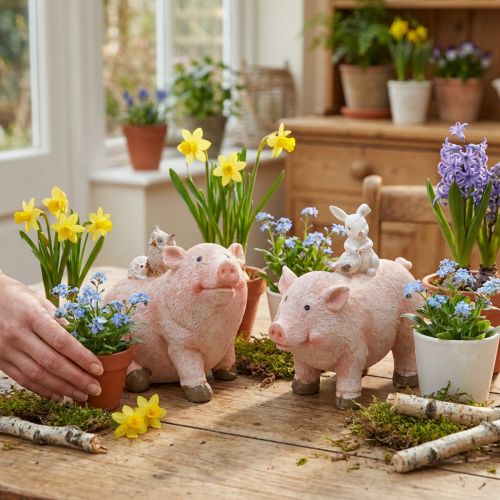 Decorative figurine set: piglets with animal friends, 9.3cm x 7.5/8.5cm, 2 pieces | Floristik24.ie