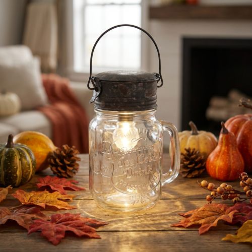 Decorative drinking glass with LED lamp Ø8cm H16cm | Floristik24.ie