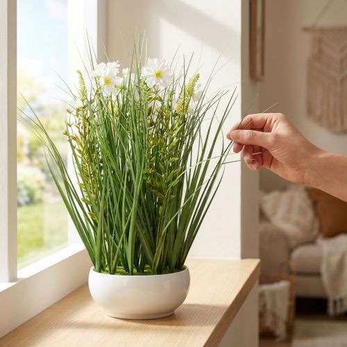 Decorative grass with Cosmea flowers in a bowl H45cm | Floristik24.ie