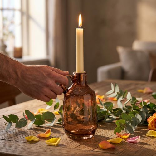 Candlestick glass rod candle brown glass decoration H22cm | Floristik24.ie